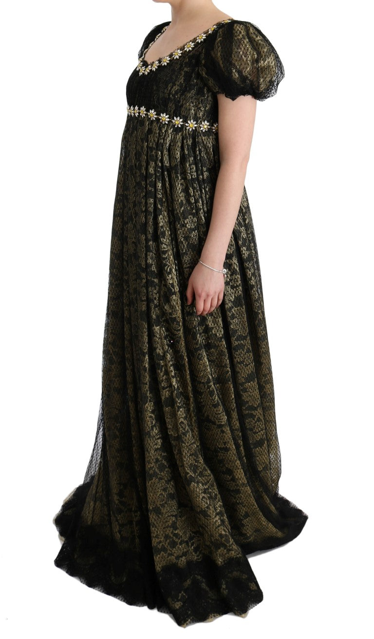Dolce & Gabbana Black and Yellow Crystal Lace Shift Dress